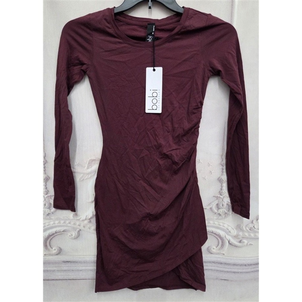 NWOT Bobi XS Shiraz Modal Jersey Long Sleeve T Shirt Dress Wine 132037